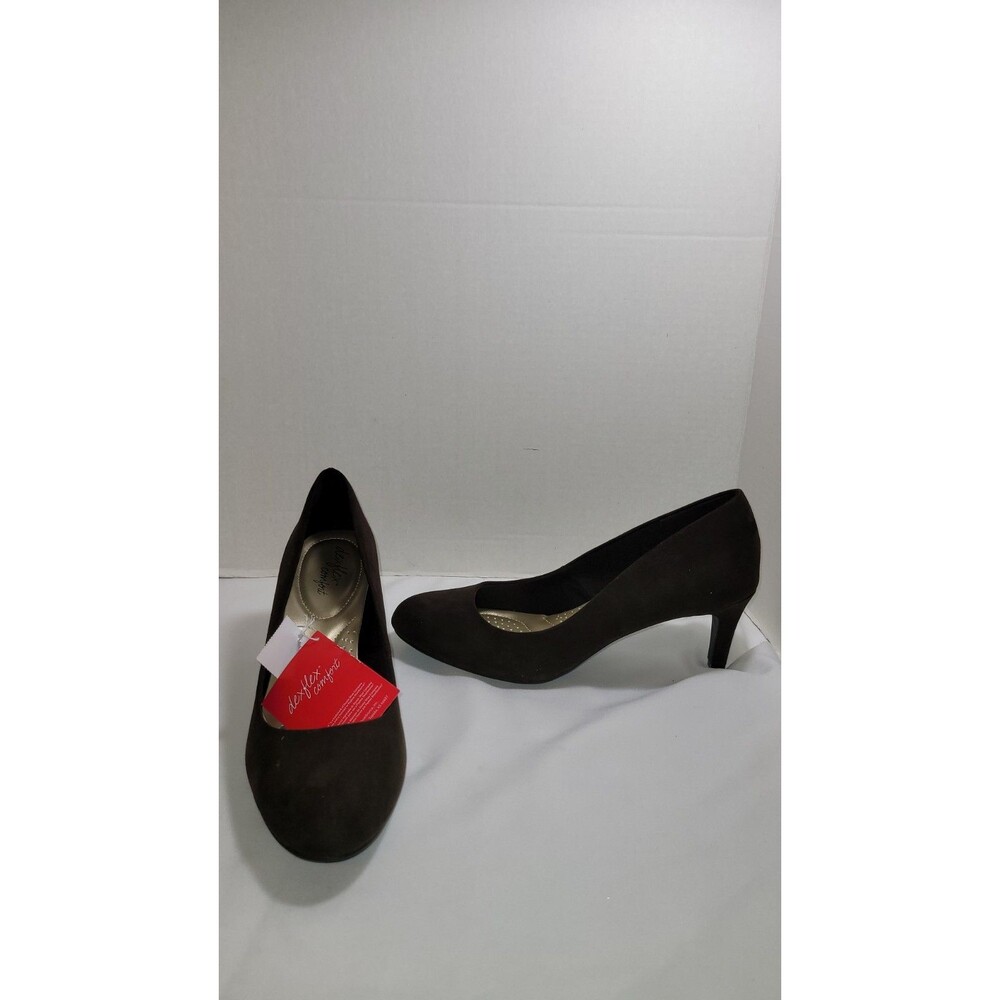 Women's Dexflex Comfort Karma Round Toe Brown Faux Suede Pumps Heels Shoes  11